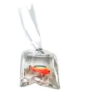 Boutique Fish In Bag Necklace 18" Black Red Goldfish Resin Kitsch Kidcore